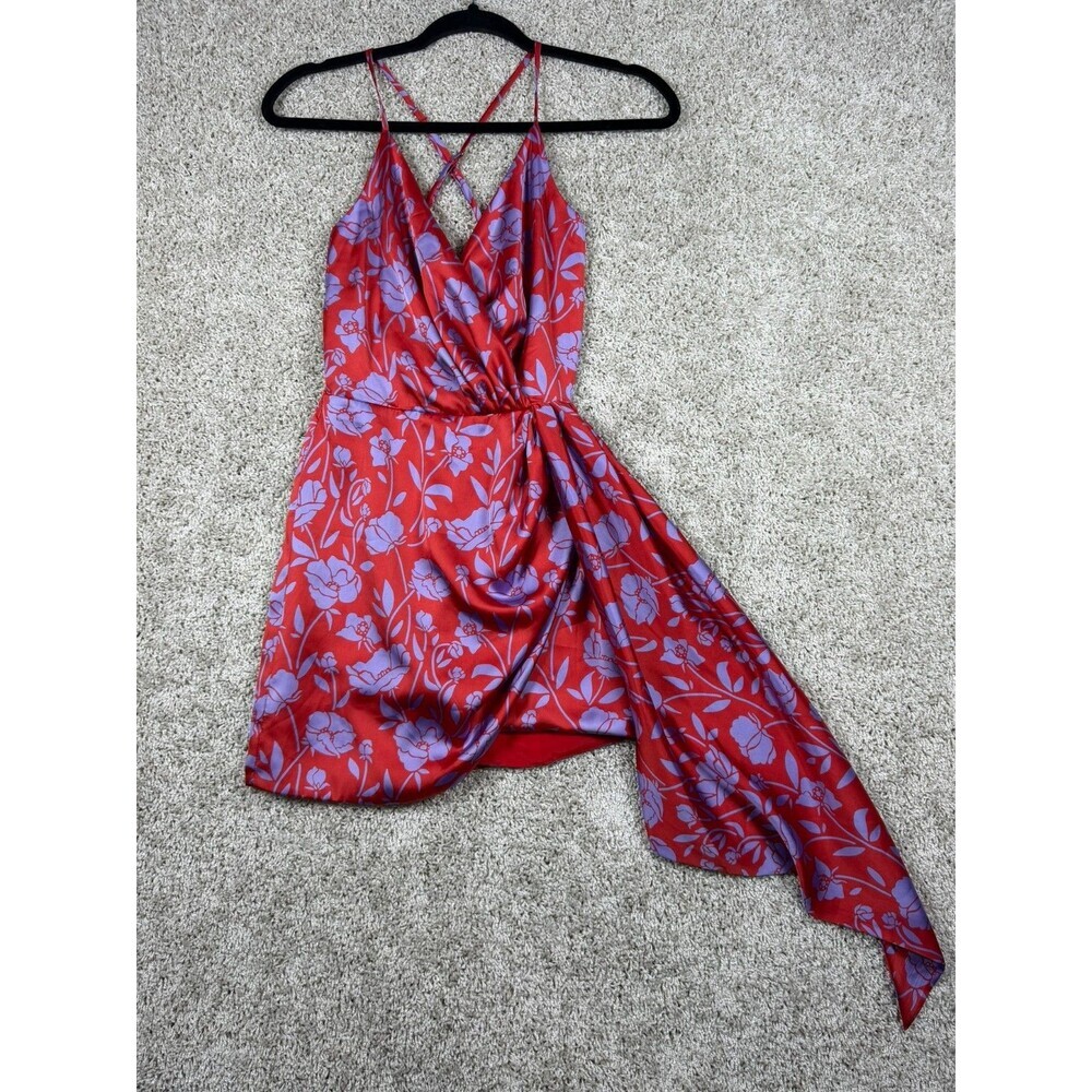 Lovers and Friends XXS Floral Satin Mini Dress Red Purple Asymmetrical